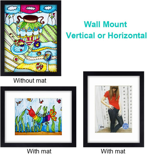 RPJC 11 x 14 Picture Frames Made of Solid Wood and High Definition Glass Display Pictures 8x10 with Mat or 11x14 Without Mat for Wall Mounting Pho...