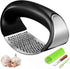 Garlic Press Rocker, Stainless Steel Garlic Mincer Crusher Professional Kitchen Gadgets Garlic Chopper with Ergonomic Handle, Silicone Garlic Peel...
