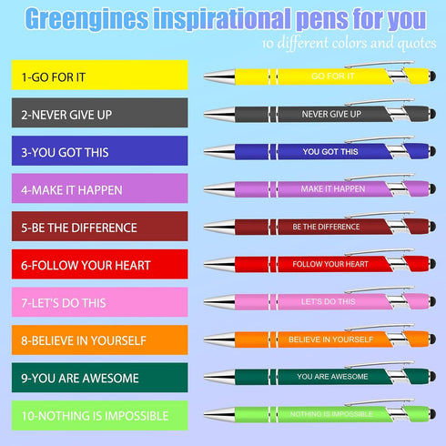 10 Pcs Inspirational Pens Bulk, Motivational Ballpoint Pen with Stylus Tip Funny Ink Pens in Bulk Inspirational Gifts for Women Coworkers Office S...