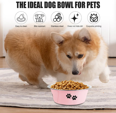 Stainless Steel Dog Bowls, Nonslip Rubber Bottom No Spill Proof Skid Metal Insulated Dog Bowls for Large Medium Small Breed Dogs (Pink, 6.6 Cups/5...