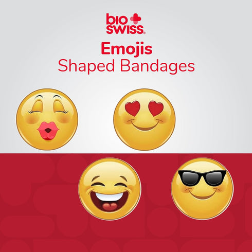 BioSwiss Bandages, Emoji Shaped Self Adhesive Bandage, Latex Free Sterile Wound Care, Fun First Aid Kit Supplies for Kids, 24 Count...