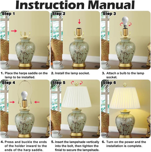 10 Inch Lamp Harp, Gold 2 Set Lamp Harps and Finial, Metal Lamp Shade Harp Holder, DIY Detachable Lampshade Bracket Adapter Hardware, Replacement ...