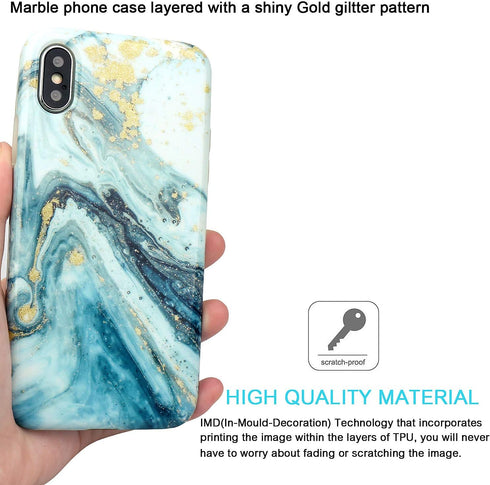 JIAXIUFEN Compatible iPhone X iPhone Xs Case Gold Sparkle Glitter Blue Marble Slim Shockproof Flexible Bumper TPU Soft Case Rubber Silicone Cover ...
