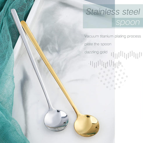 Stainless Steel Coffee Spoons, 6.7 Inch Stirring Spoons, Cocktail Stirring Spoons for Coffee Tea Dessert Cake Ice Cream Cappuccino (Round-Silver-4...