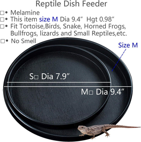 Reptile Water Food Dish Bowl Turtle Feeder Tortoise Feeding Dish Container (M, Black)...