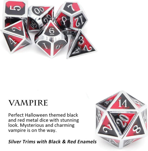 Haxtec DND Metal Dice Set D&D Red and Black Metal DND Dice for Dungeons and Dragons RPG Games-Vampire(Silver Black Red)...