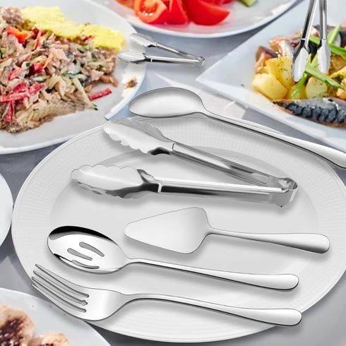 Serving Utensils, XEVOM 6-Piece Stainless Steel Serving Utensil Set Include Serving Spoon, Slotted Serving Spoon, Serving Fork,Serving Tong, Appet...
