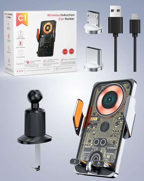 Wireless Car Charger Vent Mount, Car Phone Holder 15W Fast Charging, Auto Clamping Air Vent Phone Mount for iPhone 15/15 Pro/15 Pro Max, Samsung G...