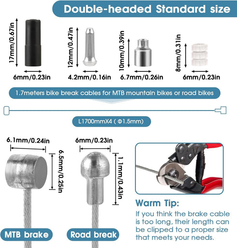 6 Pcs Universal Bike Brake Cable Replaceable Brake Inner Wire Cable, Standard Bicycle Brake Cable with Cable Cap End Crimps Accessories, Professio...