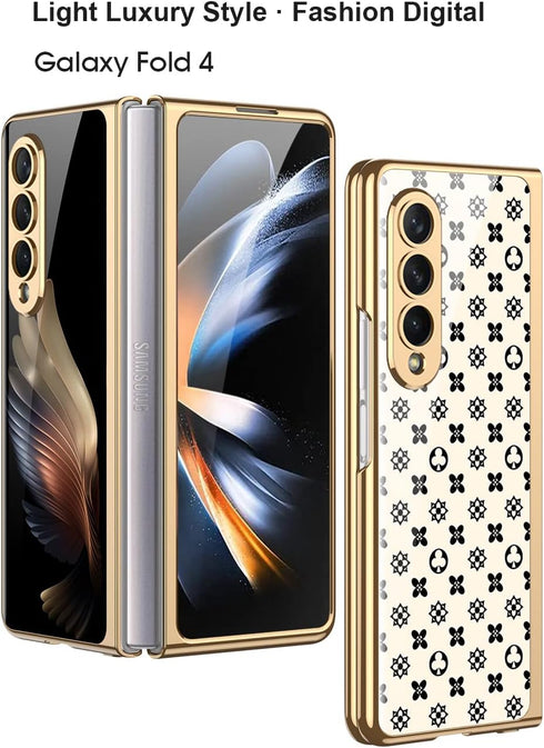 SHIEID Z Fold 4 Case, Galaxy Z Fold 4 Case Ultra-Thin Tempered Glass Phone Case Protective Cover for Samsung Galaxy Z Fold 4 Fashion Electroplated...