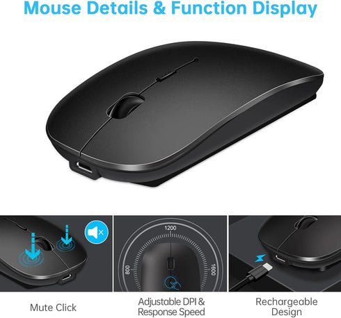 Wireless Bluetooth Keyboard and Mouse Set, Portable Slim Silent Cordless Keyboard and Mouse Combo Compatible with iPad/Mac/MacBook/Android/Windows...