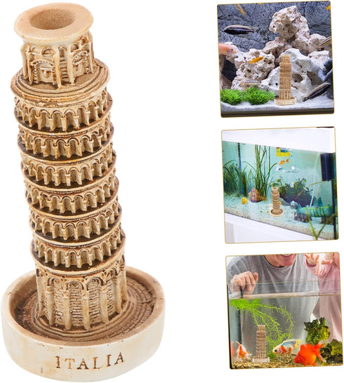 Amosfun 3pcs Leaning Tower of Pisa Model Resin Decoration Tower Collectible Figure Fish Tank Landscape Architecture Building Model Fish Tank Tower...