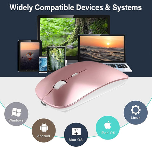 Wireless Bluetooth Rechargeable Mouse for Apple MacBook Air Pro iMac Mac Air, Wireless USB C Mouse Type C for iPad Air Pro/Surface Pro/Desktop, Bl...