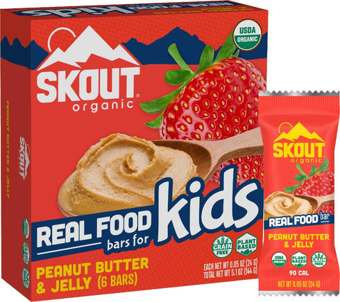 Skout Organic Peanut Butter & Jelly Real Food Bars for Kids (6 Pack) | Organic Snacks for Kids | Plant-Based Nutrition, No Refined Sugar | Vegan |...