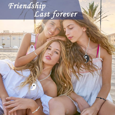 8 Pieces Matching Yin Yang Pendant Necklace Bracelet Set Couple Necklace Adjustable Cord Bracelet Black White Bracelet Accessories for BFF Friends...