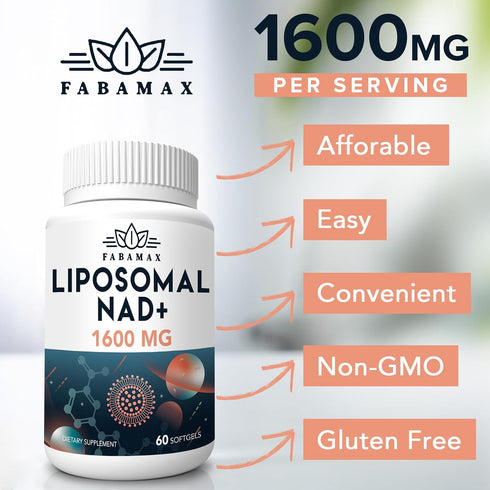 1600 mg Liposomal NAD Supplement, 98% Pure NAD+ Supplement, Superior Absorption, Alternative to Nicotinamide Riboside or NADH to Boost NAD+ for Ag...