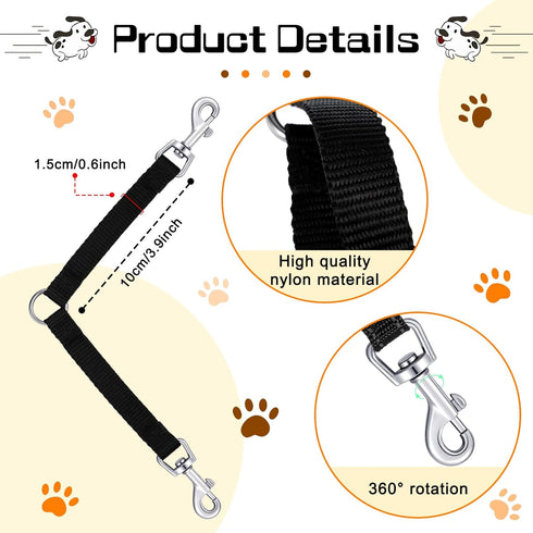 4 Pieces No Tangle Dog Leash Couplers Black Double Clip Leash for Dogs Two Clasp Dog Double Leashes 0.6 Inch Wide Heavy Duty Nylon Leash Splitter ...