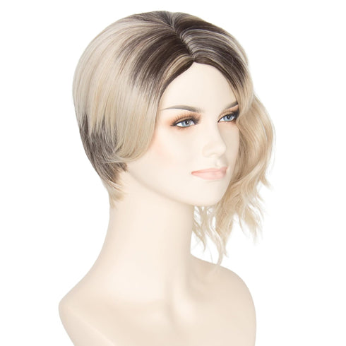 Miss U Hair Women Girl's Short Half Curly Half Straight Wig Decent Black Gradient Golden Cosplay Wig...