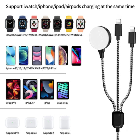 3 in 1 Charger Cable for Apple Watch/iPhone/Airpods, Wireless Watch Charger Compatible with iWatch Series 9,8,7,6,5,4,3,2,1,SE1,SE2 and iPhone 14,...