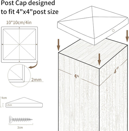 4x4 Post Caps, Fence Post Caps for True/Actual 4" x 4" Wood Posts, Metal Deck Post Caps Galvanized Steel Post Caps Keep Wooden Post from Cracking ...