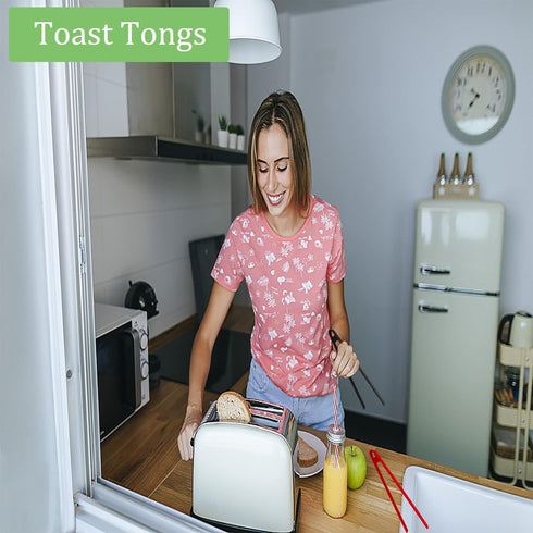 3PCS Silicone Toast Tongs, Trivet Tongs for Cooking, 11.8Inch Silicone Kitchen Tong with Anti-slip Design, Long BBQ Grilling Tongs for Toaster, Pa...