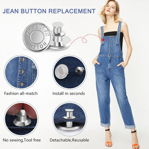 12 Sets Jean Buttons Pins , No Sew Loose Pants Button Tightener, Ceryvop Adjustable Buttons for Jeans Too Big Snap Tack...