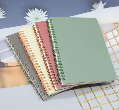 Yansanido Spiral Notebook, 4 Pcs 4 Color A5 Thick Plastic Hardcover 7mm College Ruled Paper 80 Sheets (160 Pages) Journal for School and Office Su...