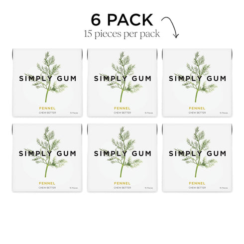 Simply Gum | Fennel | Plant- Based Chewing Gum | Pack of Six (90 Pieces Total) | Synthetic Plastic Free + Aspartame Free + non GMO...