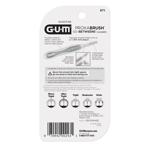 GUM Proxabrush Go-Betweens - Ultra Tight, Interdental Brushes for Tight Teeth, Dental Picks for Plaque Removal, Safe for Braces & Dental Devices, ...
