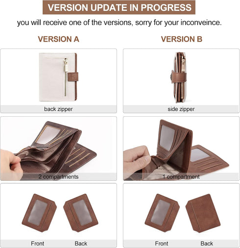 CLUCI Small Wallets for Women RFID Blocking Leather Trifold Compact Credit Card Holder with ID Window Ladies Zipper Coin Purse Beige with Brown...