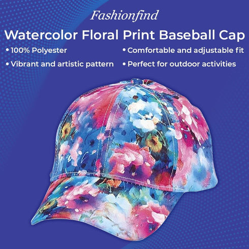 SAGEFINDS Watercolor Floral Print Baseball Cap | All-Over Print | Fashion Accessory | 100% Polyester | Adjusts to Fit Most...