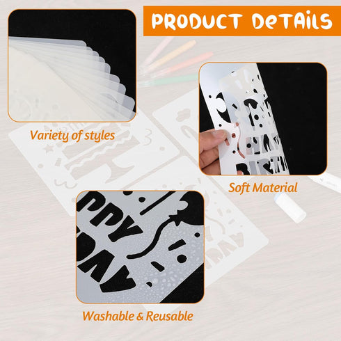16 Pieces Happy Birthday Stencil for Cakes, 5.9x5.9 inch Happy Bithday Drawing Templates, Reusable Bithday Cake Stencils, Birthday Stencils for Pa...