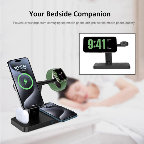 Magnetic Charging Station,PDKUAI for MagSafe 4 in 1 Fast Wireless Charger Stand for iPhone 15,14,13,12 Pro/Max/Mini/Plus, Apple Watch 9/8/7/6/SE/5...