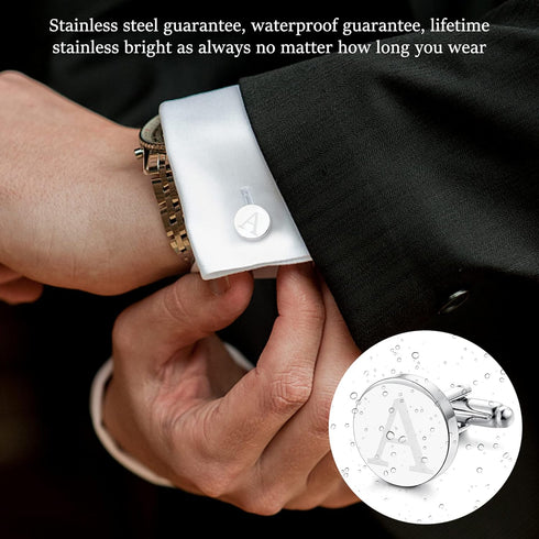 LOYALLOOK Classic Engraved Initial Cufflinks and Tie Clip Bar Set Alphabet Letter Formal Business Wedding Shirts A...