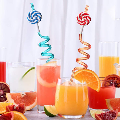 Candyland Party Supplies Drinking Plastic Straws Reusable 24 for Kids Sweet Candy Lollipop Birthday Party Favors with 2 Cleaning brush...