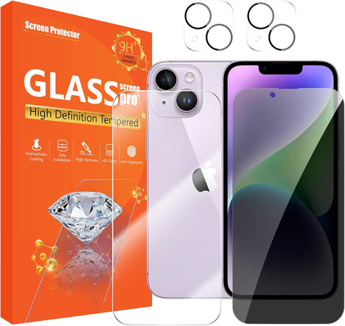 [1+1+2Pack for iPhone 14 Plus 6.7inch Transparent Screen Protector 1Pack + Privacy Screen Protector 1Pack + Camera Lens Protector 2Pack, Tempered ...