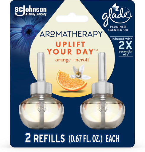 Glade Aromatherapy PlugIns Refills Air Freshener, Scented and Essential Oils for Home and Bathroom, Uplift Your Day Scent, 1.34 Fl Oz, 2 Count...