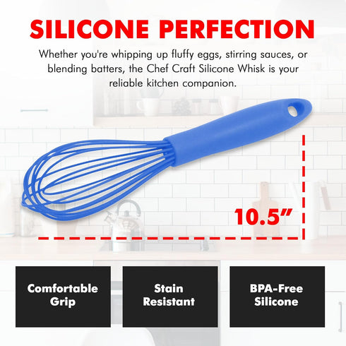 Chef Craft Premium Silicone Wire Cooking Whisk, 10.5 inch, Blue...