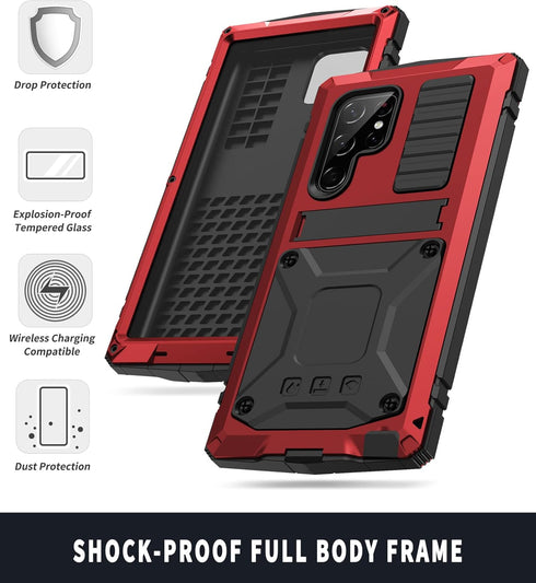Samsung S22 Ultra Metal Case with Screen Protector Camera Protector Military Rugged Heavy Duty Shockproof Case with Stand Full Cover Tough case fo...