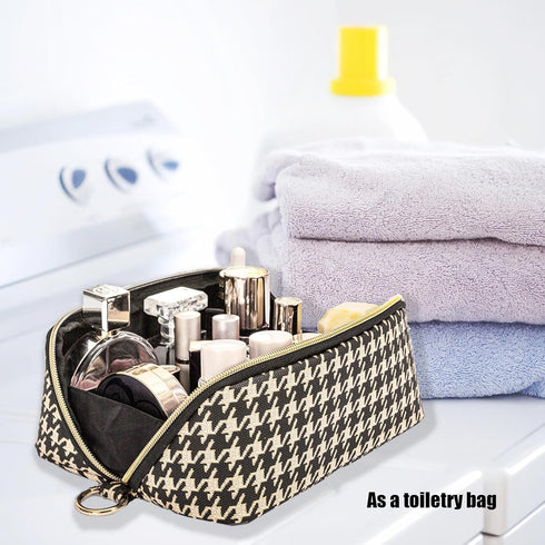 Makeup Bag, Houndstooth Checkered Makeup Bag, Flat Lay Makeup Bag, Travel Make Up Bag Organizer, Travel Toiletry Bag, Brush Bag, Travel Essentials...