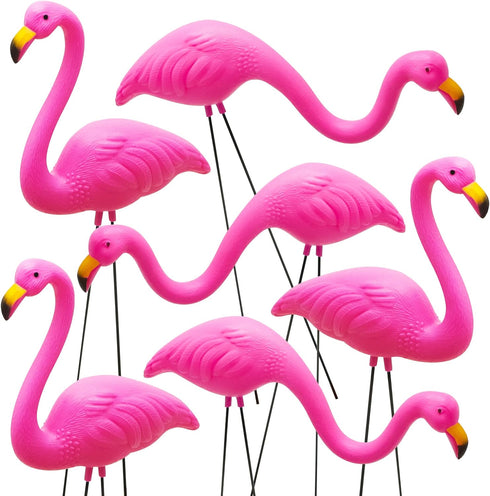 JOYIN Set of 2 Small Pink Flamingo Yard Ornament Stakes Mini Lawn Plastic Flamingo Statue with Metal Legs for Sidewalks, Outdoor Garden Decoration...