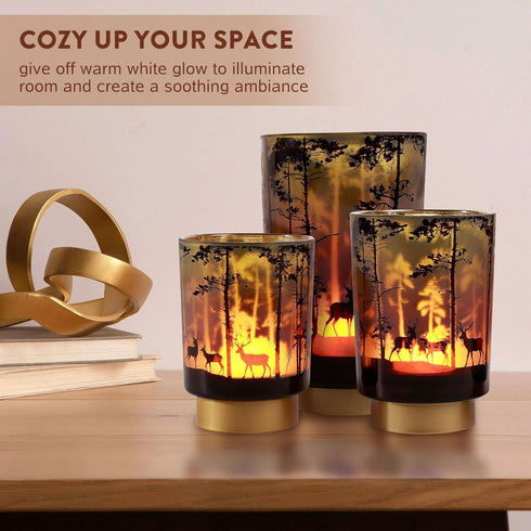 Eywamage Small Battery Operated Table Lamp, Forest Deer Mood Light with Remote, Cordless Glass Lamp for Bedroom Living Room Kitchen Entryway...