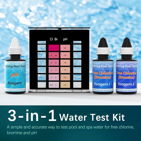 3 Way Pool Test Kit - Hot Tub and Spa Water Chemical Test Kit for Chlorine(Bromine) and pH Test...