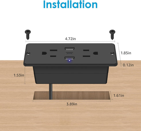 HHSOET 5 in 1 Recessed Power Strip Flat Plug, 20W Fast Charging Furniture Outlet with USB, Conference Recessed Socket with 2 AC Plugs, 2 USB Ports...