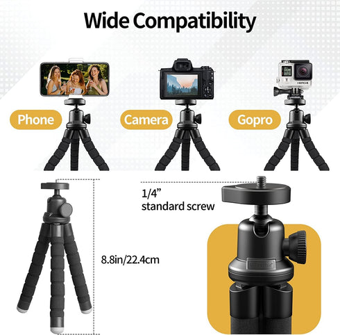 Sensyne Phone Tripod, Flexible Cell Phone Tripod with Phone Holder and Wireless Remote, Mini Travel Tripod Stand, Compatible with All Cell Phones,...