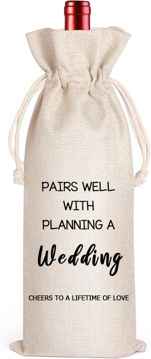 LANBAIHE Wedding Wine Bag, Wedding Couples, Bride and Groom Wine Gift,Linen Wine Gift Bag,Reusable Wine Bag...