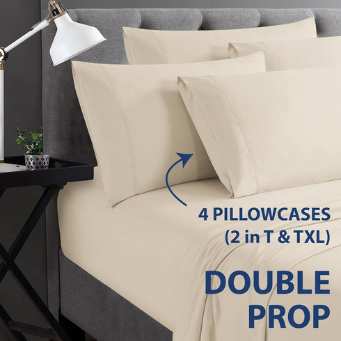 Home Collection Micro Caress Luxurious Sheet Set, 90GSM 4 -Piece Cal King Size with 2 Additional Pillowcase, Cream Color...