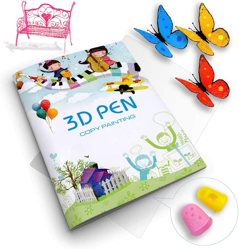 3D Printing Drawing Book, Reusable Colorful 40 Patterns Thick Paper Template with a Clear Plate, Painting Graffiti Template for 3D Pen Kids DIY Gi...