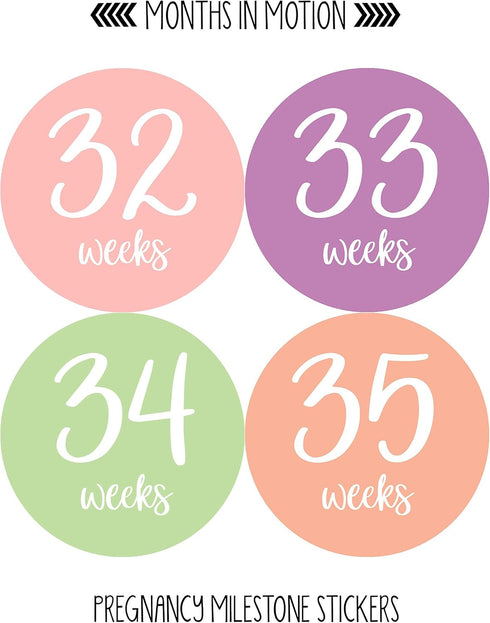Pregnancy Weekly Belly Growth Stickers, 36 pcs - Purple Pink, Matte Finish, Cloth Surface, for Maternity Photo Sessions & Keepsakes...