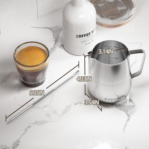 Milk Frothing Pitcher Jug Coffee Spoons Frother Steamer Cup Foam Making-Suitable for Espresso- Hot Chocolate-Stainless Steel 350ml(12oz) - Coffee ...